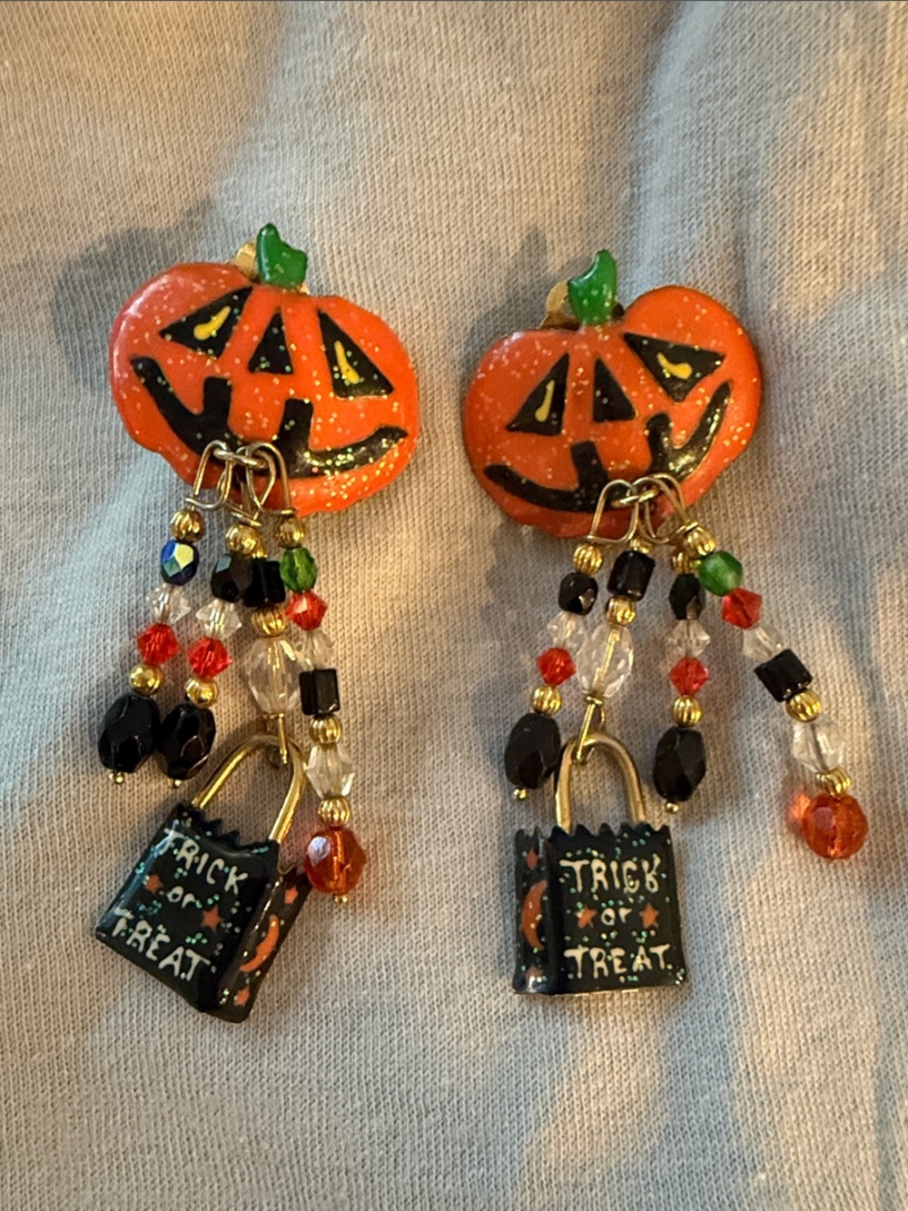 Lunch at the Ritz Halloween Jack-O'-Lantern Dangle Earrings - Orange & Black